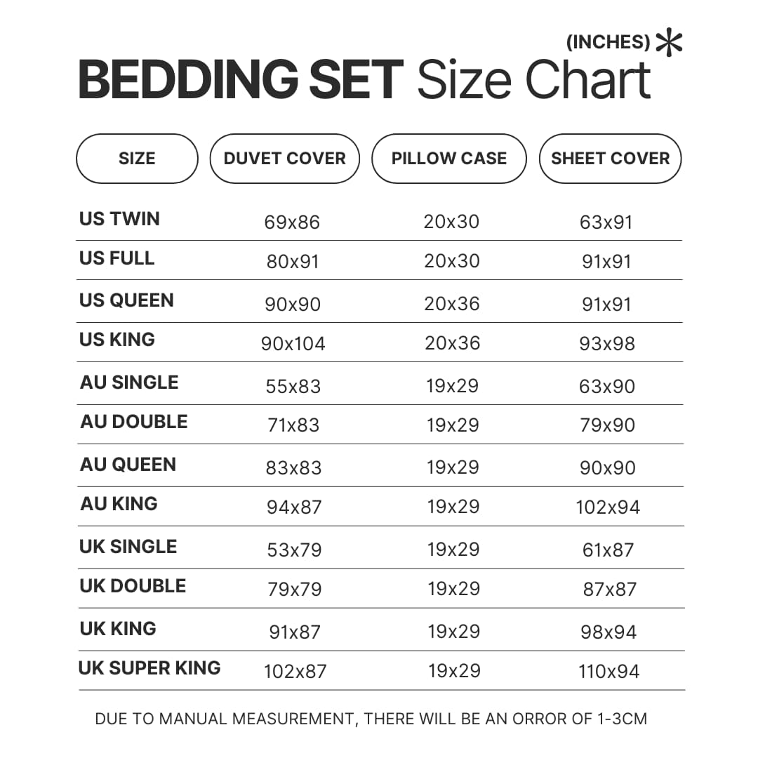 Bedding Set Size Chart 1 - Cobra Kai Merch