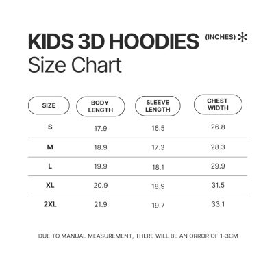 Kids 3D Hoodie Size Chart - Cobra Kai Merch