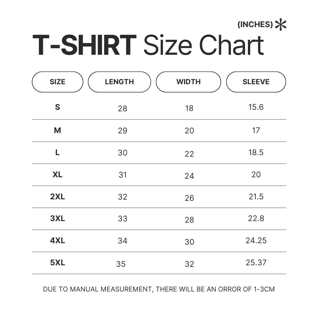 T shirt Size Chart - Cobra Kai Merch