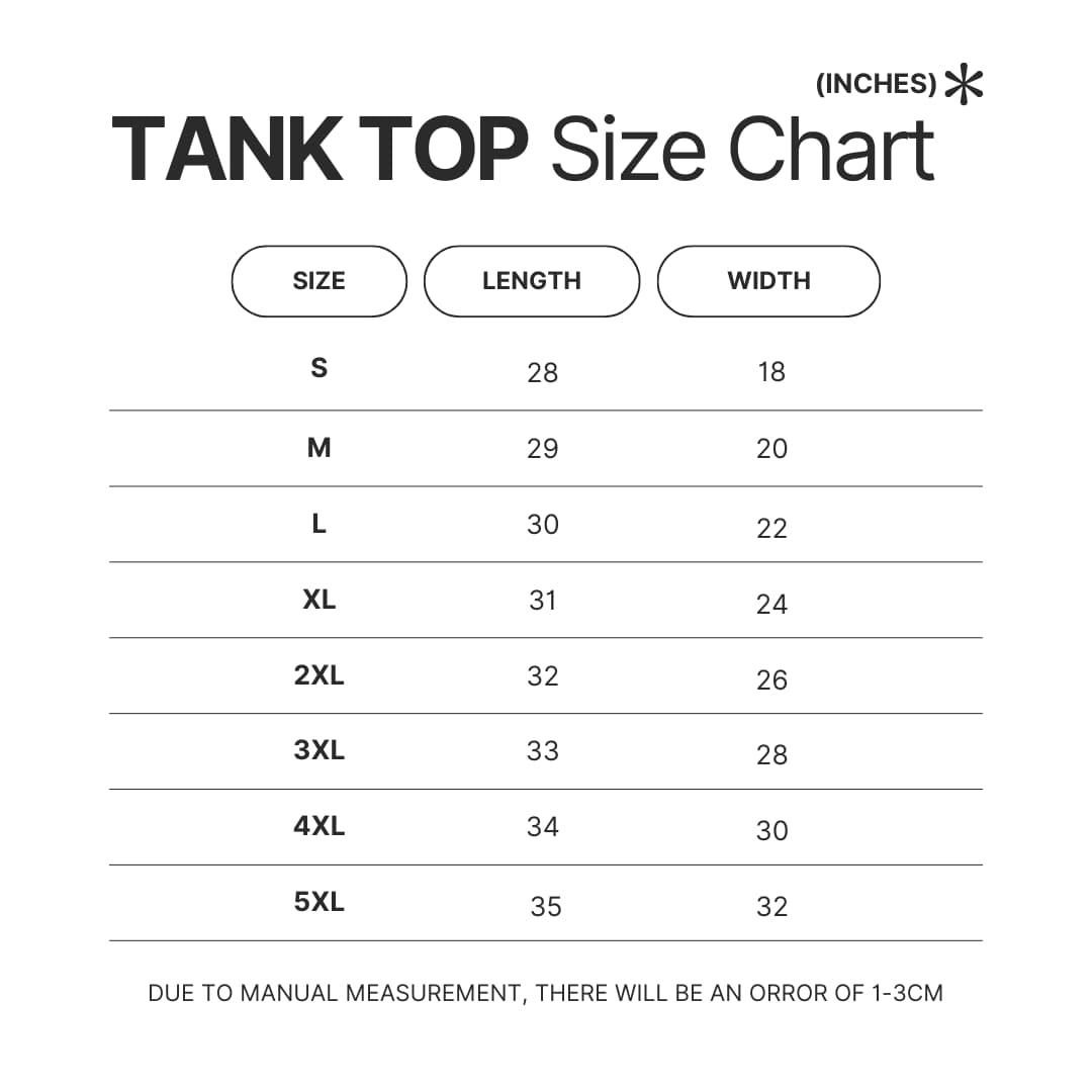 Tank Top Size Chart - Cobra Kai Merch