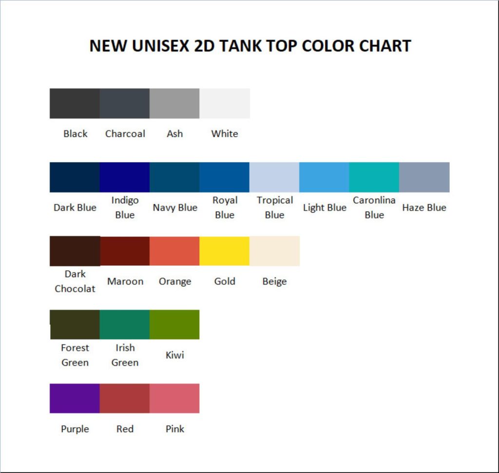 tank top color chart - Cobra Kai Merch